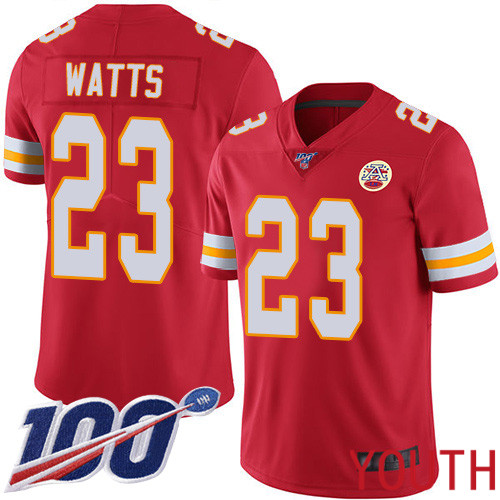 Youth Kansas City Chiefs #23 Watts Armani Red Team Color Vapor Untouchable Limited Player 100th Season Football Nike NFL Jersey